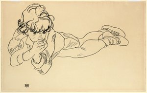 Garçon allongé sur le ventre, 1918 - Egon Schiele