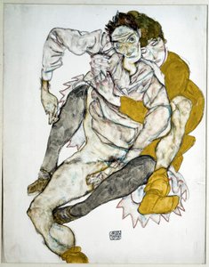 Couple assis. Dessin par Egon Schiele