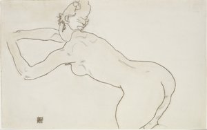 Femme nue agenouillée et penchée en avant vers la gauche, 1918