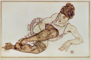 Femme aux bas bruns - Woman ... (gouache et crayon noir) - Egon Schiele