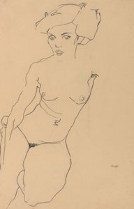 Nu féminin agenouillé - Egon Schiele