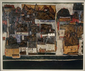 Krumlov et la Vltava - Krumlov sur la Vltava ... (huile sur toile) - Egon Schiele