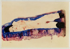 Nu couché avec des bas noirs ... (watercolour and pencil) - Egon Schiele