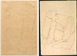 Homme nu avec les bras levés (recto) Homme assis (verso) - Egon Schiele