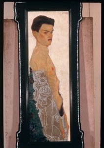 Autoportrait nu avec draperie ornementale ... (huile et peinture métallique) - Egon Schiele