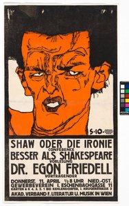 Plakat "Shaw oder die Ironie" - Vortrag Egon Friedell - Egon Schiele