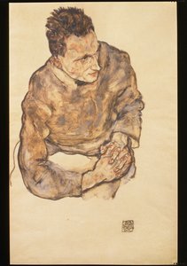Portrait de Karl Grünwald aux mains jointes ... (aquarelle et crayon noir) - Egon Schiele