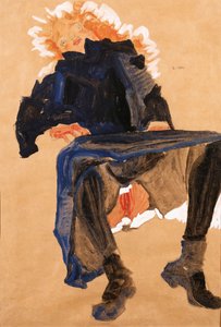Fille allongée en robe bleue, 1910 - Egon Schiele