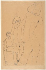 Schiele avec modèle nu devant le miroir, 1910