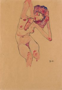 Nu féminin assis avec la tête inclinée et les bras levés, 1910