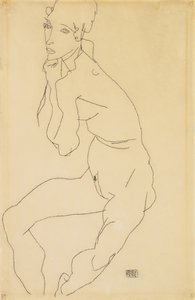 Femme nue assise avec la main sur le menton, 1914 - Egon Schiele