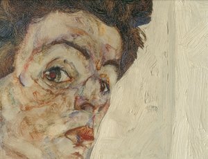 Autoportrait aux fruits de lampions ... (huile et aquarelle sur toile) - Egon Schiele