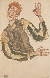 Autoportrait avec protège-manches rayés - Egon Schiele