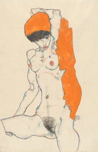 Nu debout avec draperie orange