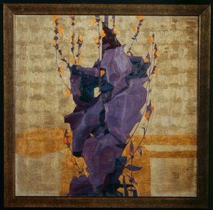 Fleur stylisée sur fond décoratif ... (bronze) - Egon Schiele