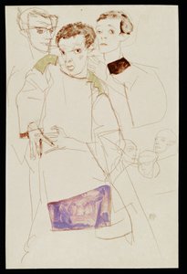 Triple autoportrait (gouache, aquarelle et crayon) - Egon Schiele