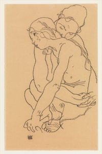 Frau und Mädchen, die sich umarmen - Egon Schiele