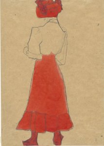 Femme à la jupe rouge, vers 1909 - Egon Schiele