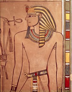 Amenhotep II (c.1427-1392 av. J.-C.) avec un ankh porté à ses lèvres, de la chambre du sarcophage de sa tombe, Nouvel Empire - Egyptian 18th Dynasty