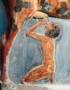 Antiquité égyptienne : la déesse vache Hathor nourrit le jeune Amenhotep II (Amenophis II)