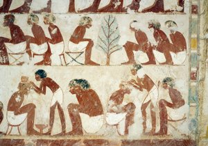 Coupe des cheveux des soldats, fresque, mur sud, chambre transversale ouest, Tombe d