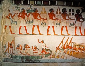ART EGYPTIEN : Peinture murale dans la tombe de Nakht à Elwet el-Sheik Abdel Q..., vers 1425 avant J.-C. (pierre calcaire) - Egyptian 18th Dynasty
