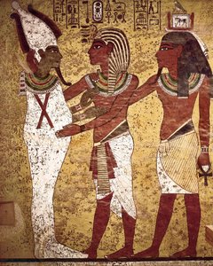 Antiquité égyptienne : le pharaon Toutankhamon face au dieu Osiris