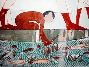 Art égyptien : Tombe de Menna. Scène de pêche, (détail) - Egyptian 18th Dynasty