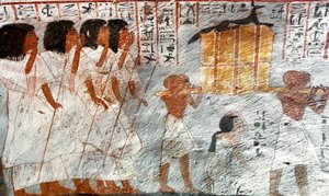 Antiquité égyptienne: procession avec porteurs de vases à dais utilisés pour recueillir les viscères du défunt. Peinture de la tombe de Roy - Egyptian 18th Dynasty