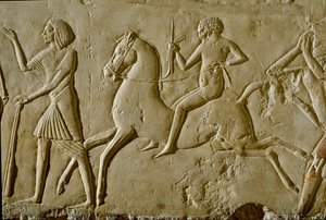Antiquité égyptienne : relief avec guerrier à cheval. Fin de la 18ème dynastie - Egyptian 18th Dynasty