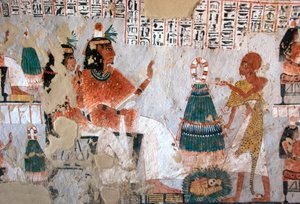Antiquité égyptienne : représentation de Roy et de sa femme Nebtawy face à un grand prêtre (Tombe de Roy, TT255, 18e dynastie, Rive Ouest de Louxor, Égypte) - Egyptian 18th Dynasty
