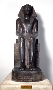 Antiquité égyptienne : sculpture en basanite représentant Thoutmosis III (vers 1504-1450 av. J.-C.), pharaon égyptien. 18ème dynastie. De Thèbes. Turin, musée égyptien - Egyptian 18th Dynasty