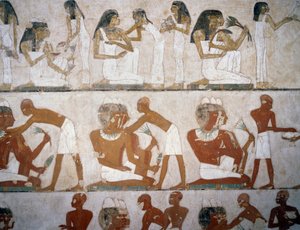 Hommes et femmes mettant des bijoux (détail) - Egyptian 18th Dynasty