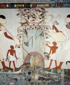 Menna et sa famille pêchant et chassant dans les marais du Nil, détail des fresques de la chapelle de la tombe de Menna, Nécropole de Sheikh Abd el Qurnah, Louxor, Thèbes (liste du patrimoine mondial de l
