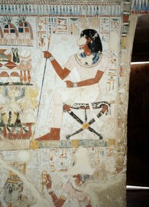 Menna supervisant ses ouvriers dans les champs, détail des fresques dans le vestibule de la Tombe de Menna, Nécropole de Sheikh Abd el Qurnah, Louxor, Thèbes (Liste du patrimoine mondial de l