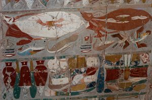 Bas-relief peint, Temple funéraire de la reine Hatchepsout, Djeser-Djeseru (Saint des Saints), Deir el-Bahari, Louxor, Thèbes (Liste du patrimoine mondial de l