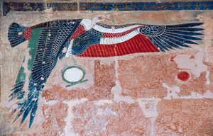 Relief peint représentant le vautour de la Haute-Égypte, Temple funéraire d