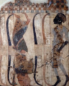 Prisonniers des pays conquis, peint sur matériau du tombeau de Toutankhamon, civilisation égyptienne, Nouvel Empire, XVIIIe dynastie, (détail) - Egyptian 18th Dynasty