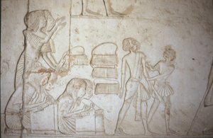 Relief représentant des scribes au travail, de la tombe de Horemheb (c.1323-1295 av. J.-C.) Nouvel Empire