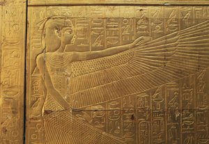 Relief sur le panneau arrière extérieur de la deuxième chapelle funéraire, Trésor de Toutankhamon, Égypte, civilisation égyptienne, Nouvel Empire, XVIIIe dynastie