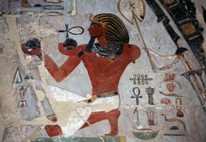 Relief peint avec Thoutmôsis offrant du vin, Temple funéraire d