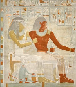 Illustration de la fresque Paheri et sa femme Henut-er-neheh de la tombe de Paheri à El Kab, Égypte, image publiée en 1895 (impression) - Egyptian 18th Dynasty
