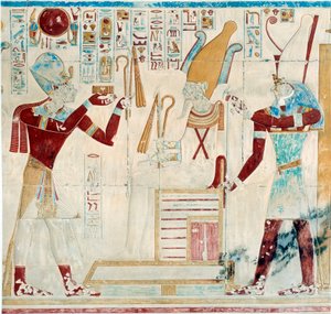 Art égyptien : Sethos offre des ornements à Osiris - Egyptian 19th Dynasty