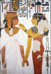 Néfertari rencontre la déesse Isis, fresque, façade nord du quatrième pilier, chambre funéraire, Tombe de Néfertari (QV66), Vallée des Reines, Thèbes (Liste du patrimoine mondial de l