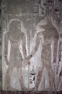 Seti I (1303-1290 avant J.-C.) et Anubis dans la tombe de Seti, Nouvel Empire