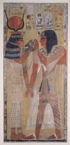 La déesse Hathor plaçant le collier magique sur Seti I (c.1394-1279 av. J.-C.), tiré de la tombe de Seti I dans la Vallée des Rois, Nouvel Empire - Egyptian 19th Dynasty