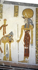 Égypte, Thèbes, Louxor, Vallée des Rois, Tombe du Prince Mentuherkhepeshef, peinture murale de la déesse à tête de chat Bastet, 20e dynastie - Egyptian 20th Dynasty