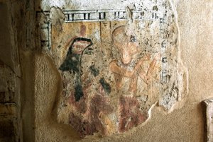 Antiquité égyptienne : représentation de Shuroy et de sa femme en adoration. Peinture de la tombe de Shuroy (TT13). 20e dynastie. 1190-1077 av. J.-C. Nécropole de Dra Abu el-Naga, rive ouest de Louxor, Égypte - Egyptian 20th Dynasty