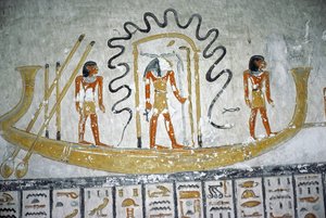Rê dans le bateau de nuit, de la tombe de Ramsès VI, Nouvel Empire (vers 1145-1137 avant J.-C.)