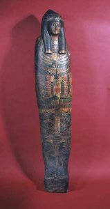 Sarcophage pour une jeune femme nommée Dame de la Maison Djed-montu-iues-ankh, épouse de Pamiu, Troisième Période Intermédiaire, 850-730 av. J.-C. (gesso polychrome) - Egyptian 22nd Dynasty